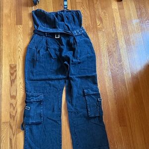 Fashion Nova Dark Blue Denim Jumpsuit